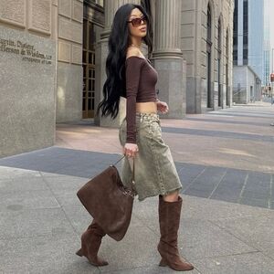 Brown Off-Shoulder Crop Top